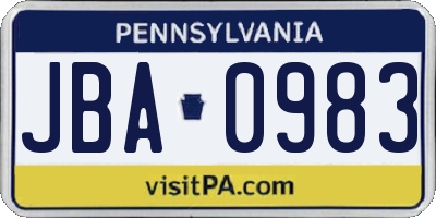 PA license plate JBA0983
