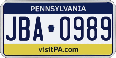 PA license plate JBA0989
