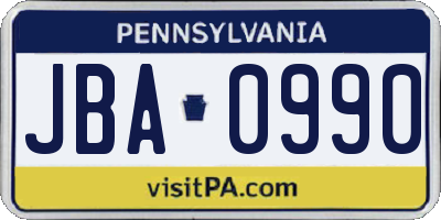 PA license plate JBA0990