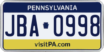 PA license plate JBA0998