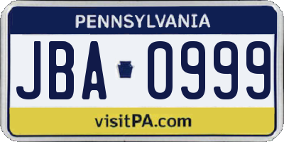 PA license plate JBA0999