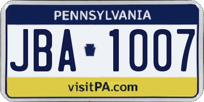 PA license plate JBA1007