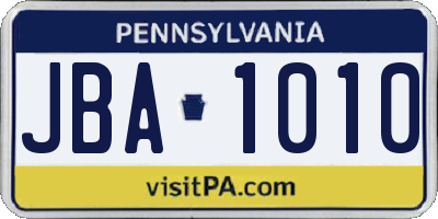 PA license plate JBA1010