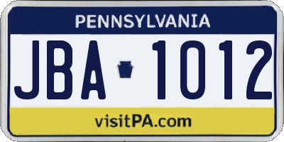 PA license plate JBA1012