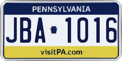 PA license plate JBA1016