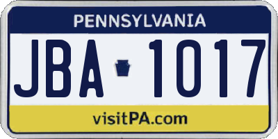 PA license plate JBA1017