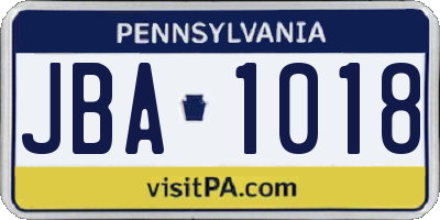 PA license plate JBA1018
