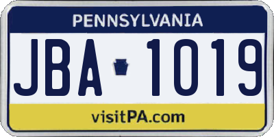 PA license plate JBA1019