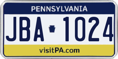 PA license plate JBA1024