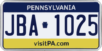 PA license plate JBA1025