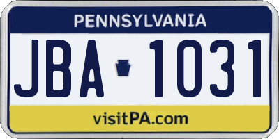 PA license plate JBA1031