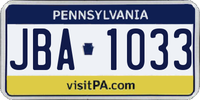 PA license plate JBA1033