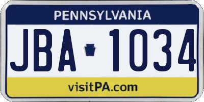 PA license plate JBA1034