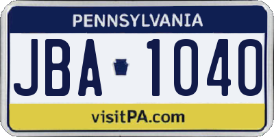 PA license plate JBA1040