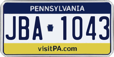 PA license plate JBA1043