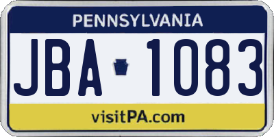 PA license plate JBA1083