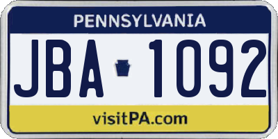 PA license plate JBA1092