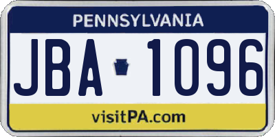 PA license plate JBA1096