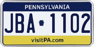 PA license plate JBA1102