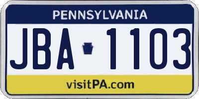PA license plate JBA1103