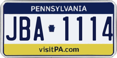 PA license plate JBA1114
