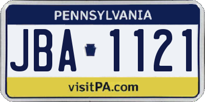PA license plate JBA1121