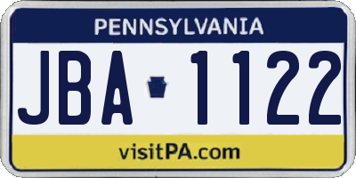 PA license plate JBA1122