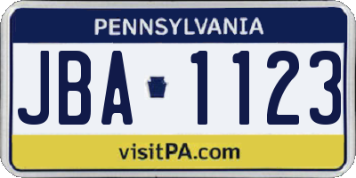 PA license plate JBA1123