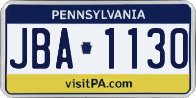 PA license plate JBA1130