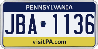 PA license plate JBA1136