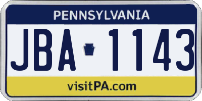PA license plate JBA1143