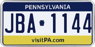 PA license plate JBA1144