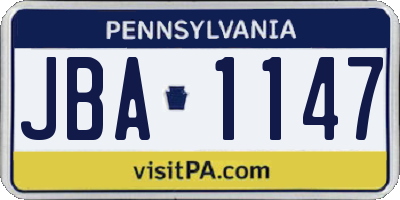 PA license plate JBA1147
