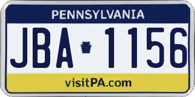 PA license plate JBA1156