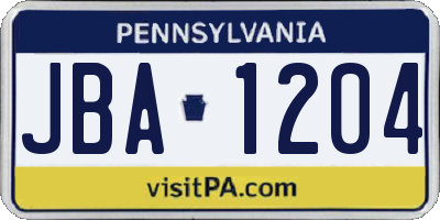 PA license plate JBA1204