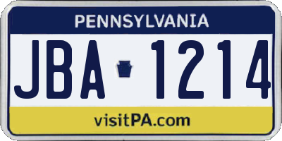 PA license plate JBA1214