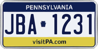 PA license plate JBA1231