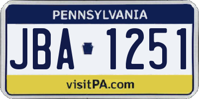 PA license plate JBA1251