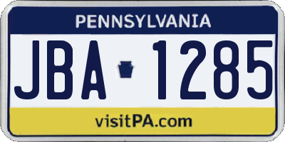 PA license plate JBA1285
