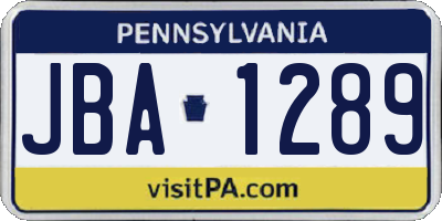 PA license plate JBA1289