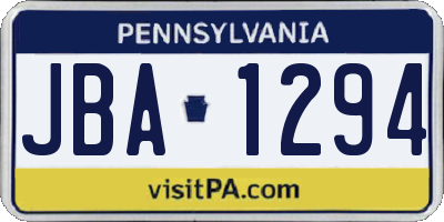 PA license plate JBA1294