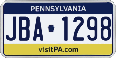 PA license plate JBA1298
