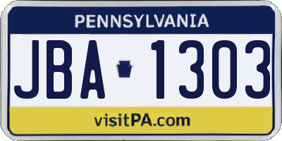 PA license plate JBA1303