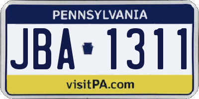 PA license plate JBA1311