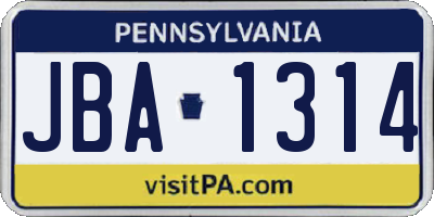 PA license plate JBA1314