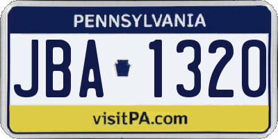 PA license plate JBA1320