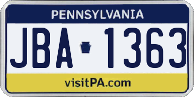 PA license plate JBA1363