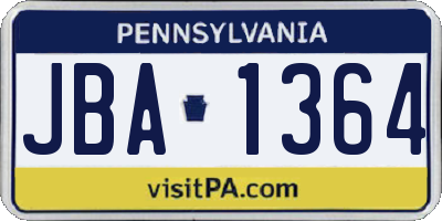 PA license plate JBA1364