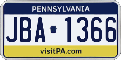 PA license plate JBA1366