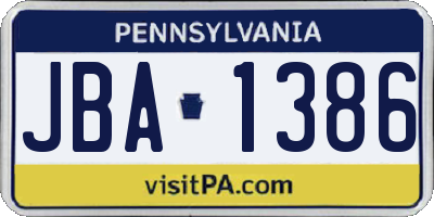 PA license plate JBA1386